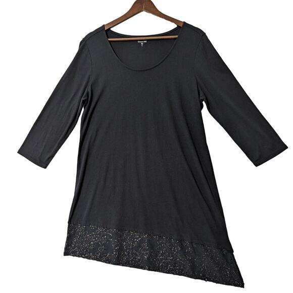 Garnet Hill Womens Asymmetrical Sequence‎ Hemline Mini Dress Size Medium Black - Picture 1 of 10